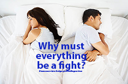 Calgary counselling services article title image showing conflicted couple in bed with backs turned